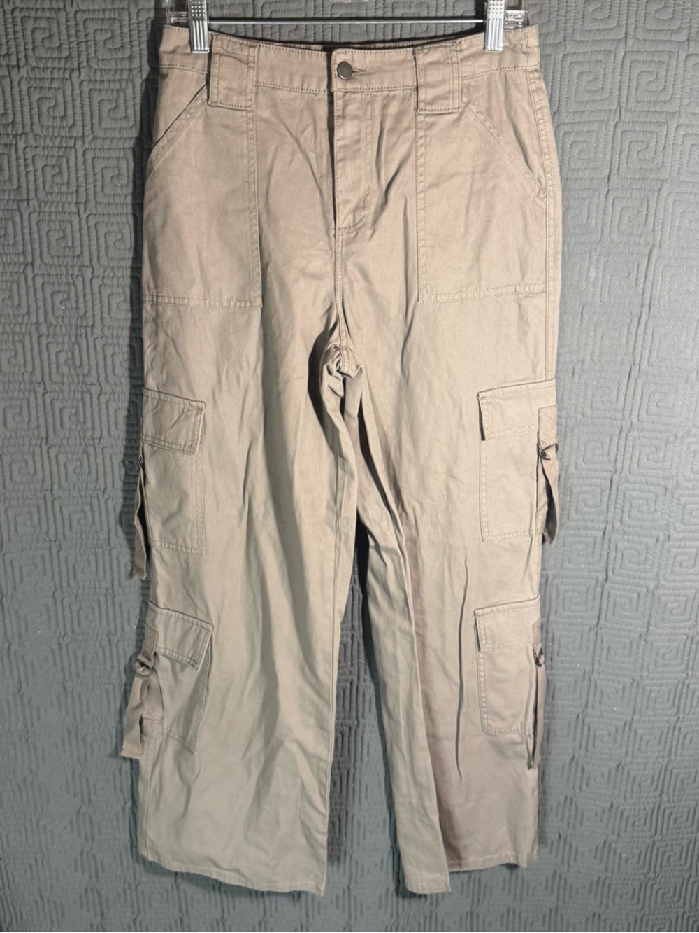 No Boundaries Cargo Pants Women’s Small 4/6 Beige Y2K Baggy Elastic Waist